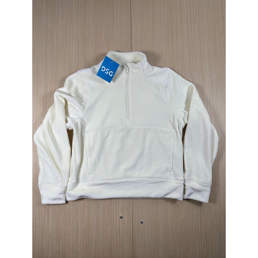 DSG Sweatshirt Girls Medium (10-12) Pale Yellow Fleece Lined Velour 1/2 Zip